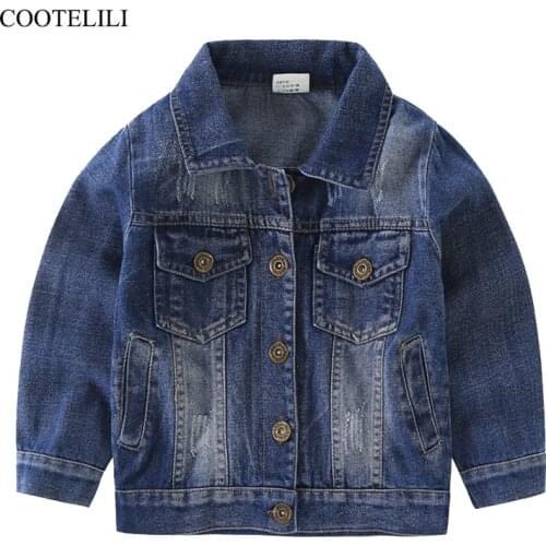 COOTELILI 80-130cm 2018 Spring Boys Jeans Jacket Dark Blue Children Windbreaker girls Jacket Kids Outerwear Children Clothing