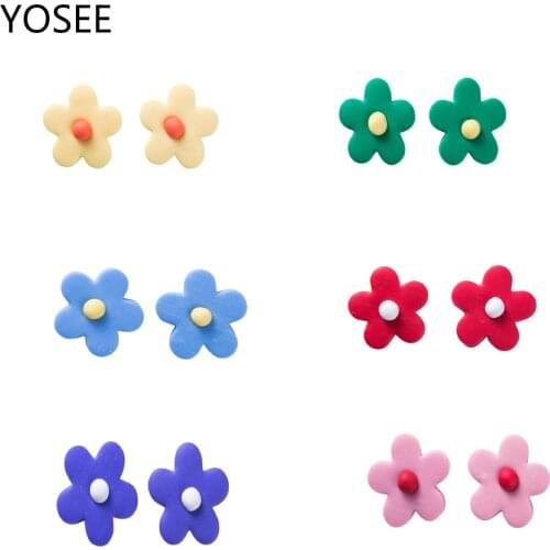 Young Girl Heart Soft Pottery Flower Earrings