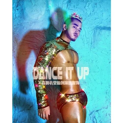Nightclub bar male DS GOGO colorful golden sea king sexy party party half-length costume W party Songkran