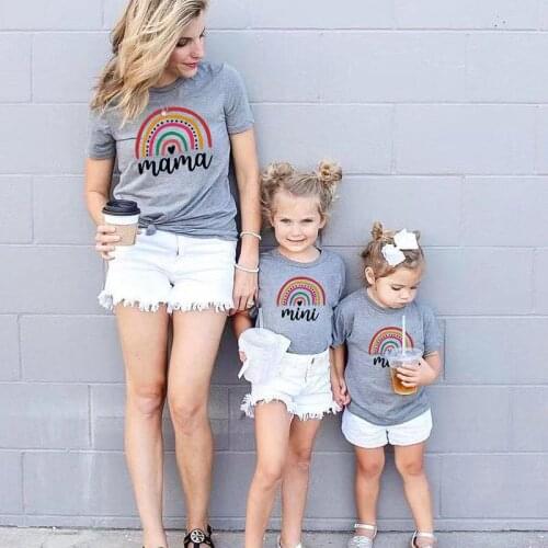 Mommy And Daughter Matching Clothes Rainbow Mama Mini T shirt Mother Kids Toddler baby girl Clothing Cotton TShirts Family Look