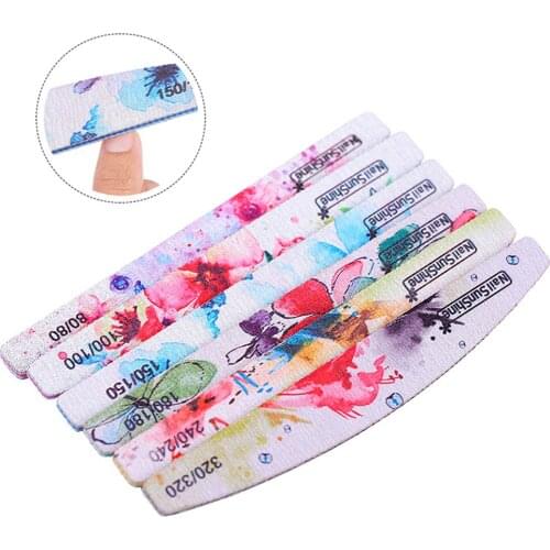 6pcs/set Nail File Flower Printed Nail Buffer Block Lime a ongle Sanding Washable File Sandpaper Buffers Nail Art Manicure Tool
