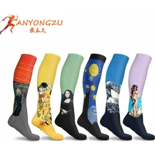 Pressure Famous Painting Nylon Compress Running Sport Newest Compression Man Woman Oil Painting Leg Pressure Stockings