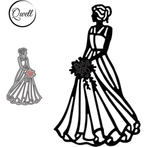 Qwell Beautiful Bride Holding Flowers Wedding Dress Metal Cutting Dies DIY Scrapbooking Craft Paper Cards 2021 New Arrival