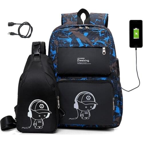 New Luminous Backpack USB School Bags For Boys Teenages Laptop Backpacks Large Travel Bag Daypack Crossbody Bag Mochila Rucksack