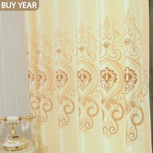 European-style Curtains for Living Dining Room Bedroom Luxury Embroidered Cloth Curtains Beige Curtains Window Curtains