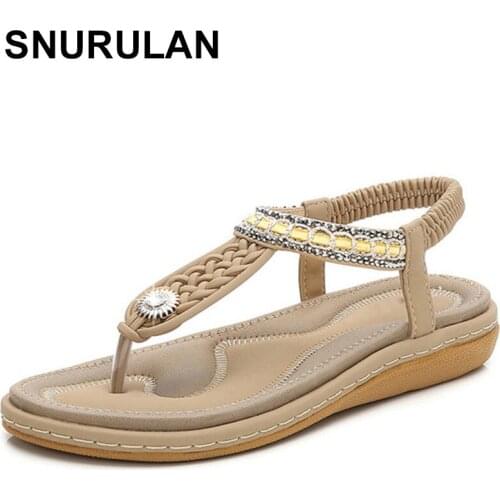SNURULAN Bohemian Ethnic Flat Sandals; Womens Flip Flops; comfortable soft lace for shoes; Roman Gladiator Flat Beaded Metal
