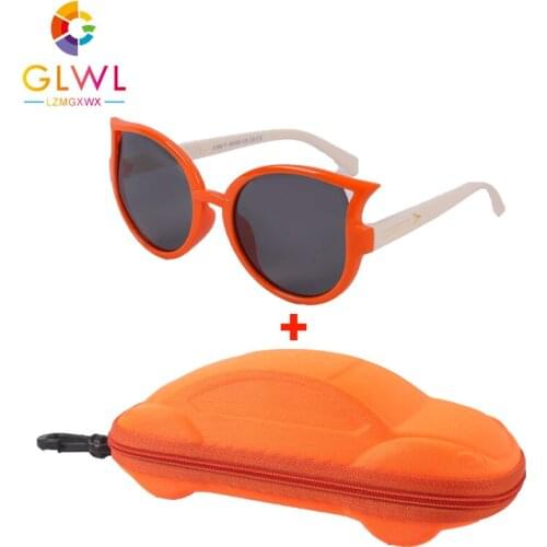 Girls Sunglasses With Box 2021 Cat Eye Sun Glasses Polarized Kid Silicone Frame Eyewear Car Case Sunglass Babies Eyeglass Boys