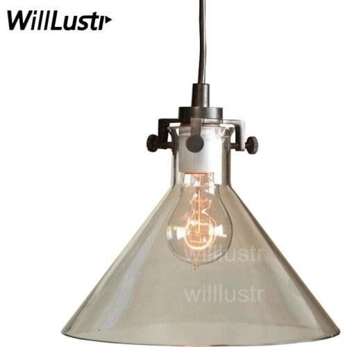 Modern Transparent Glass Funnel Pendant Lamp Restaurant Hotel Cafe Bar Dinning Room Vintage Light Edison Filament Bulb Lighting