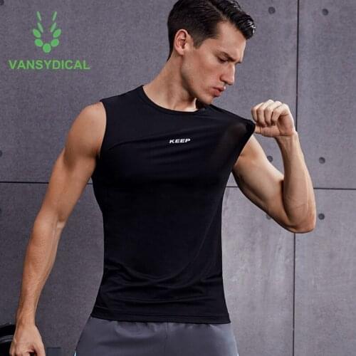 Vansydical Running Sports Vest Men Dry Fit Sleeveless Gym Tank Top Stretchy Fitness Training Jogging Basketball Jerseys