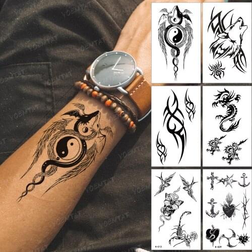 Water Transfer Temporary Tattoo Sticker Dark Dragon Flash Tatoo Maori Tribal Totem Arm Wrist Fake Tatto For Body Art Women Men