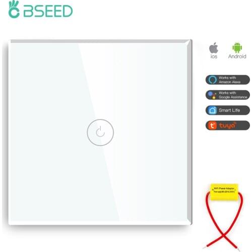 Bseed Russia Smart 1 Gang Multi Control EU Standard Wifi Light Touch Switch Single Live Line 3 Colors With Crystal Glass Panel