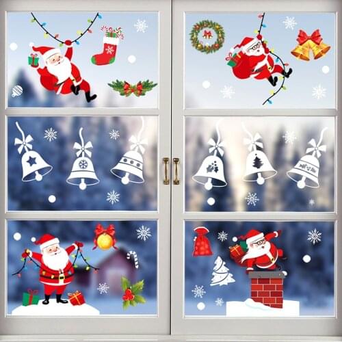 Merry Christmas Santa Elk Christmas Sticker Xmas Home Window Glass Door Decoration Decorative Wall Stickers Party Festival Decor