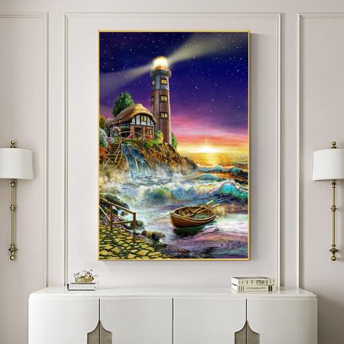 Landscape Lighthouse DIY Embroidery Cross Stitch 11CT Kits Craft Needlework Set Cotton Thread Printed Canvas Home Wholesale