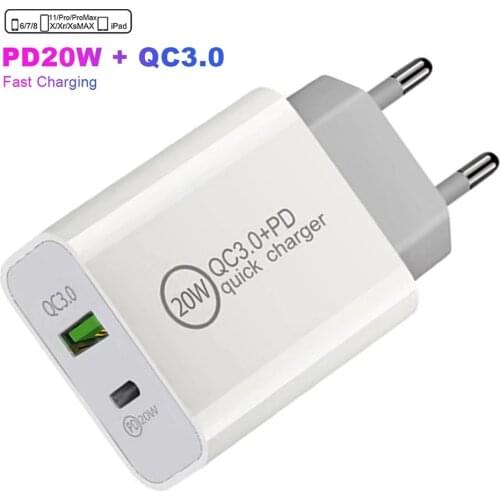 20W USB Type C Charger For iPhone 12 Pro Max Mini Quick Charge 3.0 QC PD 20W USB-C Fast Charging Travel Wall For iPhone 12