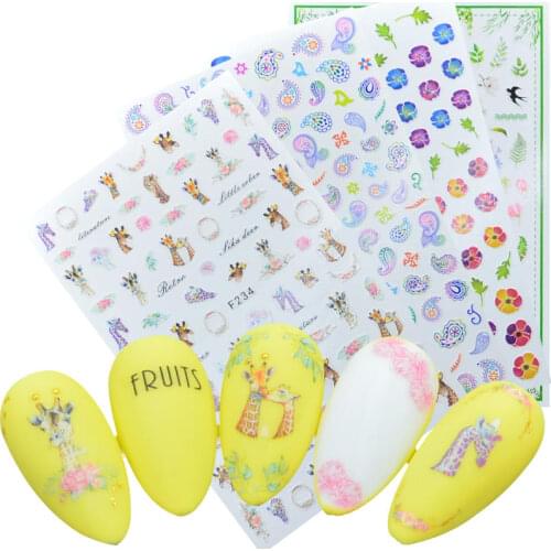 1 sheet 3D Nail Art Adhesive Sticker Super Cute Alien Giraffe Fruit Dessert Pattern Decals for Nail Art Decoration Manicure