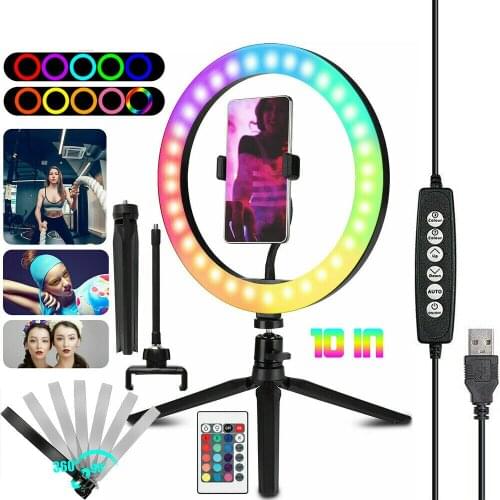 10" RGB Beauty Fill Light LED Ring Tripod Stand Dimmable Kit Led Rim Of Lampfor Phone Stream Selfie Ring Light Photography Light
