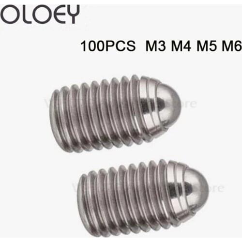 100pcs 304 Stainless Steel Spring Ball Plunger Screw Hex Socket Set Screws M3 M4 M5 M6 Ball Spring Plunger Positioning Bead