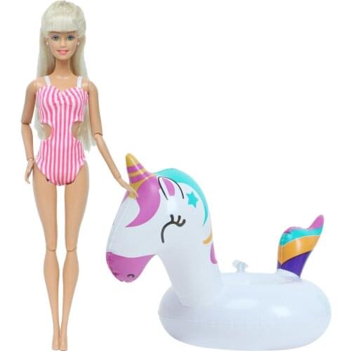 2 Pcs/Set = 1x Handmade Bikini Beach Swimwear Party Swimsuit + 1x Swim Ring Accessories Clothes for Barbie Doll Summer DIY Toys