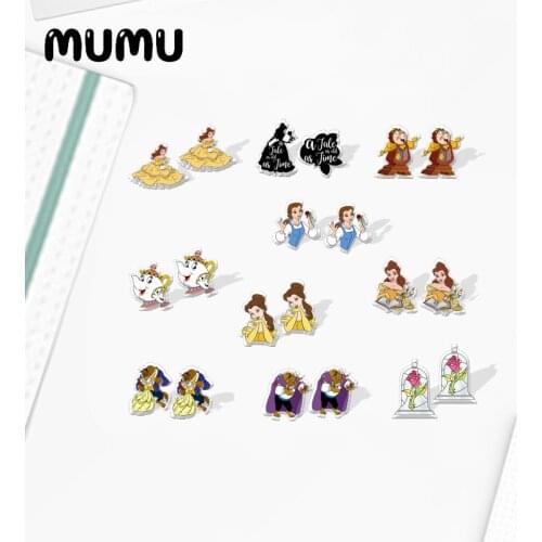 2021 New Beauty and the Beast Stud Earring Princess Belle Epoxy Jewelry Resin Acrylic Earrings Handmade Gifts Girl