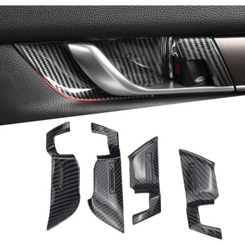 4PCS Interior Inside Door Inner Handle Bowl Frame Lamp For Honda Accord 2018 ABS Matte Silver Carbon Fiber Color