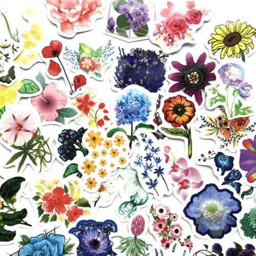 42pcs Mini Elegant Flowers Stickers Graffiti Decals Suitcase Luggage Guitar Girl Waterproof Sticker Children Toys Sticker