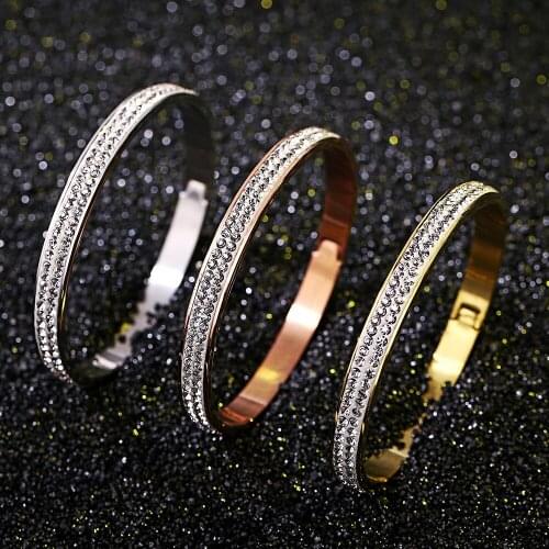 Free registered Double Rhinestone Fashion Jewelry Cuff Carter Bracelets Bangles 316L Stainless Steel Bracelets For Women