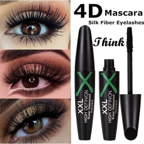 Black 4D Silk Fiber Eyelashes Lengthening Mascara Waterproof Long Lasting Lash Black Eyelashes Extension Make Up 3D Mascara