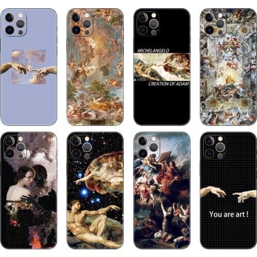 Black tpu case for iphone 5 5s se 2020 6 6s 7 8 plus x 10 XR XS 11 12 mini pro MAX back cover Art Fresco Michelangelo
