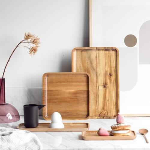 Solid Wood Tray Rectangular Handmade Environmentally Handmade Food Dish Japanese Coffee Tea Dish Home Kitchen Storage Supplies