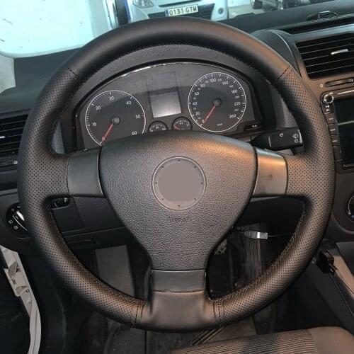 DIY Car Steering Wheel Cover Non-Slip Black Genuine Leather Braid For Volkswagen Golf 5 Mk5 Passat B6 Mk5 Tiguan 2007 - 2011