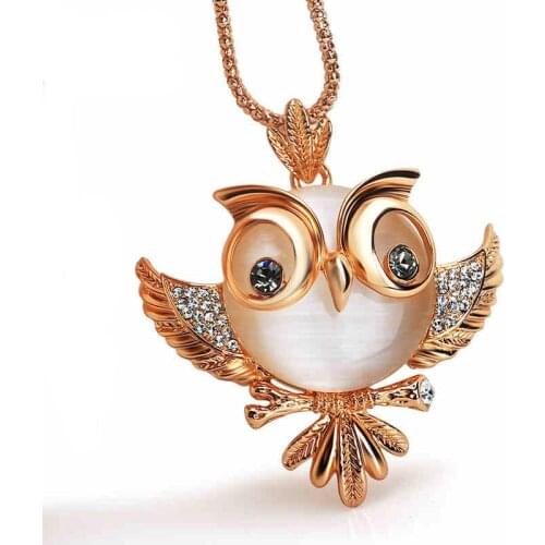 MOONROCY Rose Gold Color Opal Long Necklace Bird for Women Girls Gift Dropshipping Vintage Jewelry Dropshipping