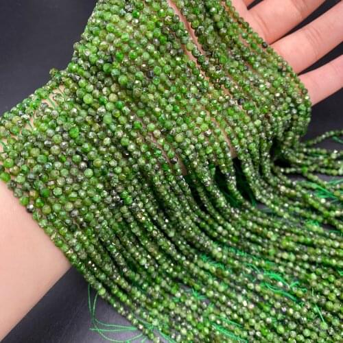 Faceted Round Natural Green Carp Pyroxene Loose Spacer Beads for Handmade Crafts Bracelet Necklace Earrings Jewelry Making