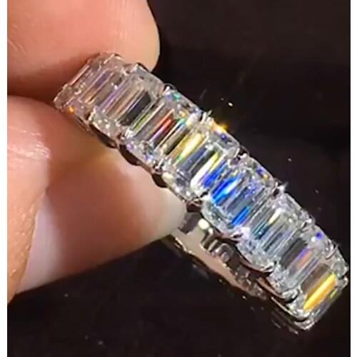 18K Au750 White Gold 0.3 Carat Each Women Ring Moissanite Diamonds Rectangle Wedding Party Engagement Anniversary Ring Trendy