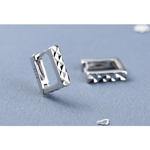 Korean Simple Square Huggie Cartilage 925 Sterling Silver Hoop Earrings For Women Fashion Glitter Trendy Jewelry Gift