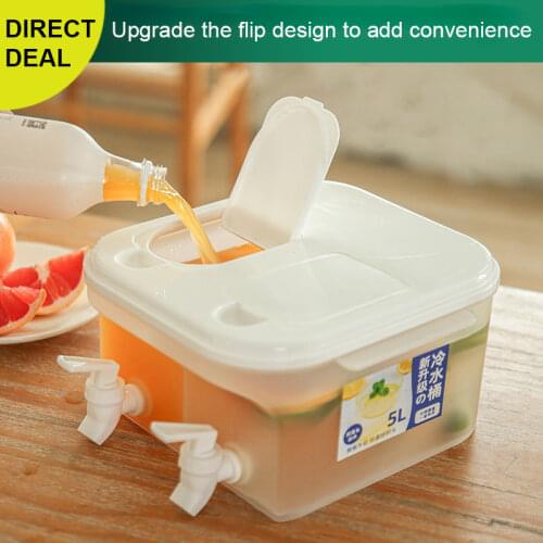 5L Large-capacity Cold Water Jug Home Refrigerator Double-headed Cooler with Faucet Juice Beverage Drinking Utensils Cooler