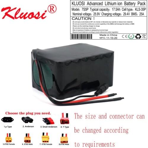 KLUOSI 7S5P 24V 17.5Ah 25.2V 18Ah 29.4V Lithium Battery Pack for Electric Motor Bicycle Scooter Wheelchair Motor with 25A BMS