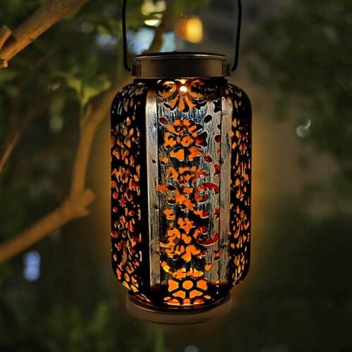 Metallic Lantern Solar Hollow Lawn Lamp Outdoor Soalr Garden Lights Pathway Light Outdoor Yard Lawn Hanging Decoration