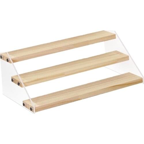 Multi-Purpose Three Layer Acrylic Wooden Display Rack Perfume Glasses Dolls Model Counter Riser Stand Kitchen Organizer Shelf