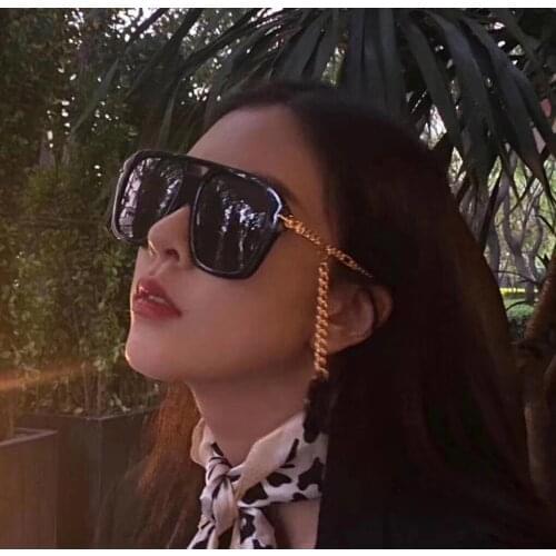 2021 New Square Large Frame Sunglasses Womens Tassel Pendant Eyeglass Fashion RETRO Sunshade UV400 Vintage Ladies Eyewear