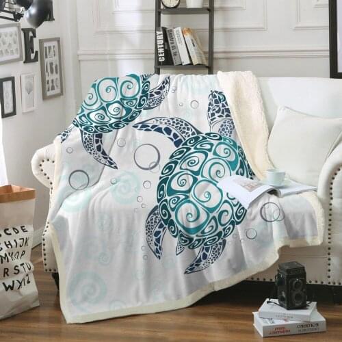 Turtles Sherpa Blanket for Kids Adults Tortoise Soft Plush Throw Blanket Sofa Blue Green Marine Animal Thin Quilt