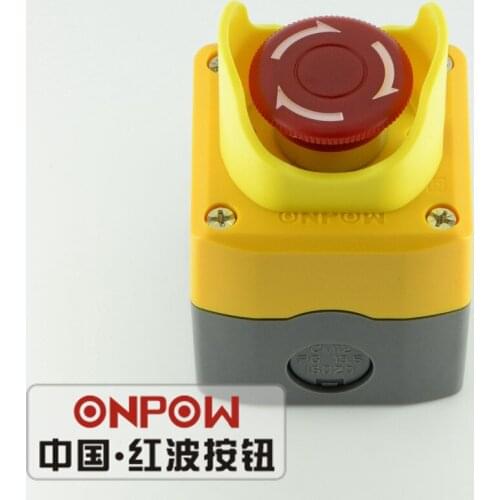 ONPOW 500V 10A 22mm emergency stop push button switch NO+NC Yellow Switch Box (BXA-22/1/Y+LAS0-K-11TSA/R+T27 )