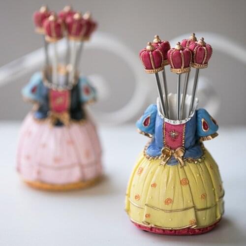 Princess Dress Fork Set Girl Dress Fruit Fork Dessert Cake Crown Fork Resin Princess Dress Home Decoration