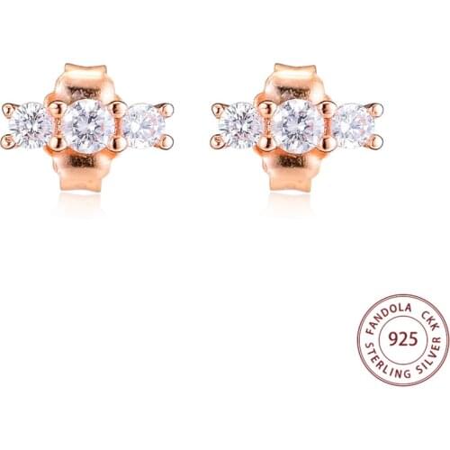 Genuine 925 Sterling Silver Rose Gold Sparkling Elegance Stud Earrings for Women Wedding Jewelry pendientes mujer