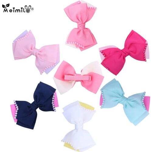 Refined color matching pearl bow baby hair bands sweet girls candy color headwear cartoon handmade headband hair accessories