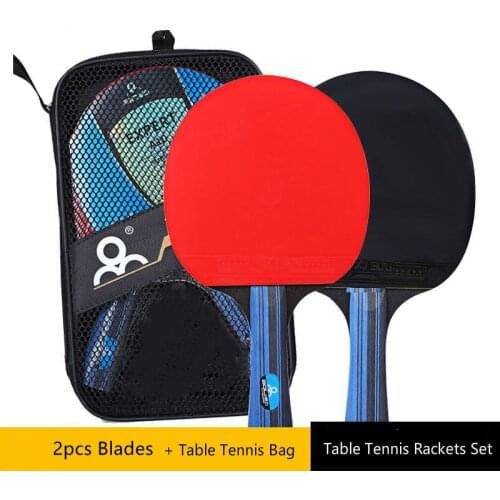 Table Tennis Racket Set Long Short Handle Good Control PingPong Rackets with 2 Paddles Bat + 3 Table Tennis Balls + Carry Case