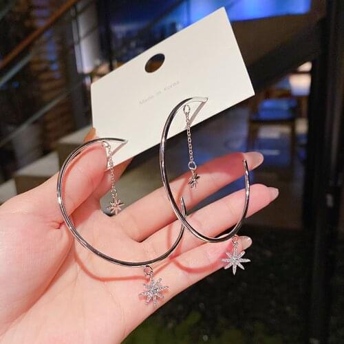 European and American exaggerated circle six-pointed star pendant earrings female temperament simple tide earrings wholesale