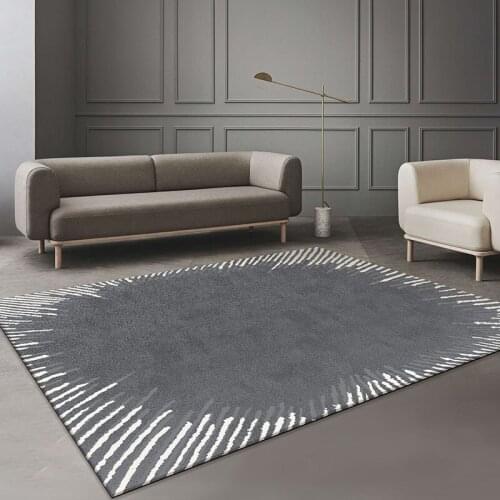 Modern style gray color geometric style living room rug, big size Nordic style home decoration machine weaved bedside carpet