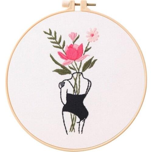 Beautiful Lady Embroidery Starter Kit for Beginners, Modern Embroidery Kits, Embroidery Set, Craft Kit, English Description (C)