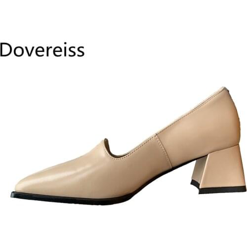 Dovereiss Fashion Womens Shoes summer Elegant Pure color White Apricot consice Office lady Block heels Pumps sexy