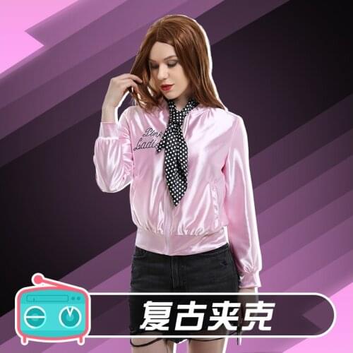 2021 Halloween retro casual lady pink jacket silk scarf 90s clothing cos top cosplay costume LL